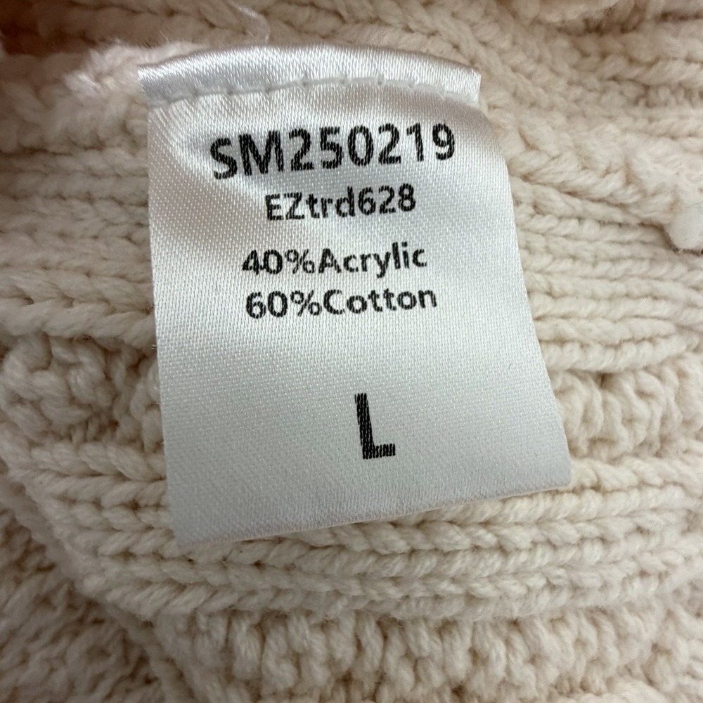 Trendy Queen Pullover Chunky Cableknit Cabincore Sweater Cream Stretch Cozy Sz L - Picture 6 of 11